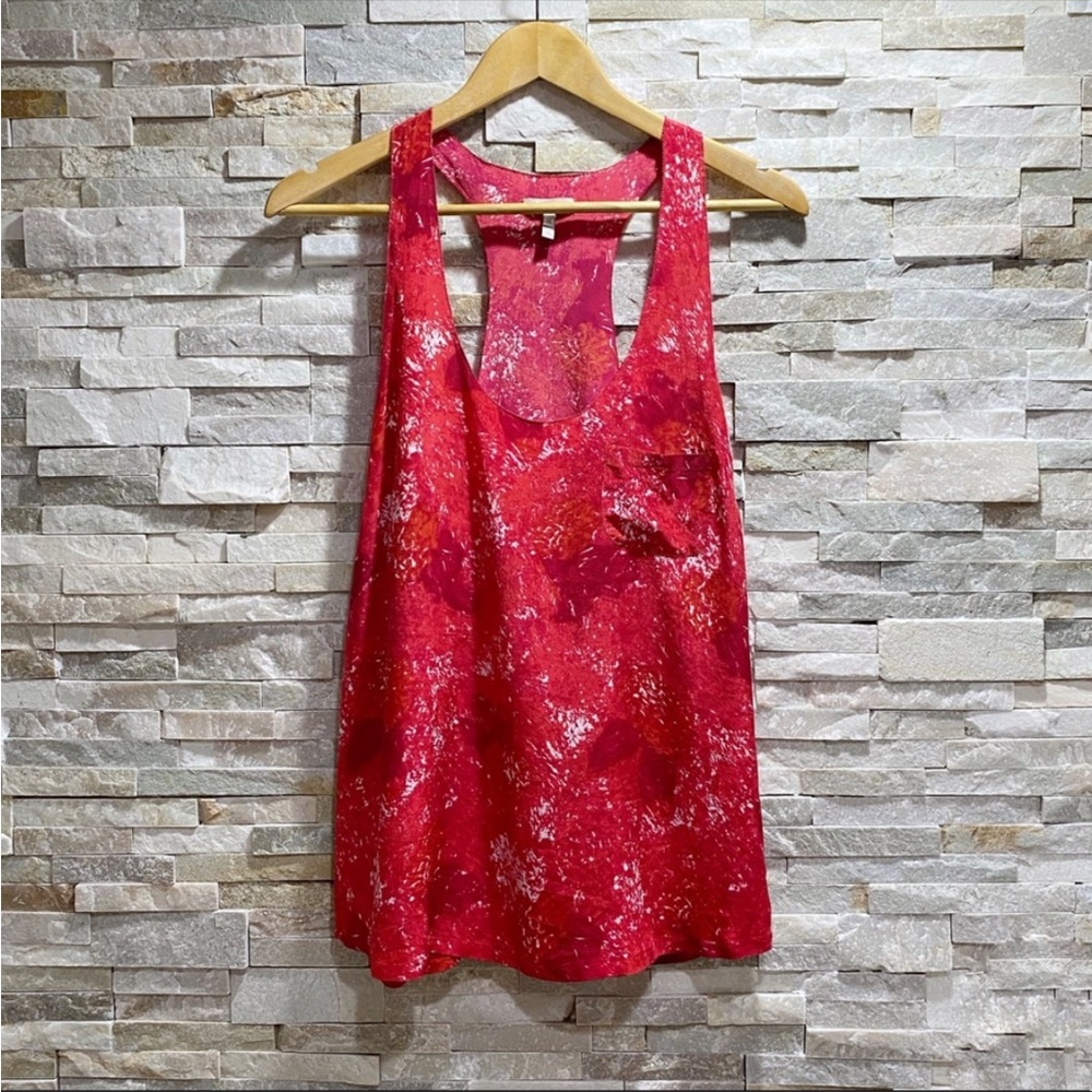Joie Saunders Silk Raceback Abstract Red Tank